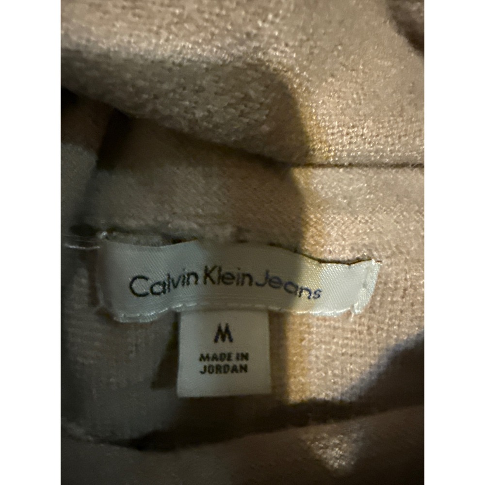Calvin Klein Womens Beige Turtleneck Knit Sweater Center Seam Size M minimalist - Picture 2 of 2
